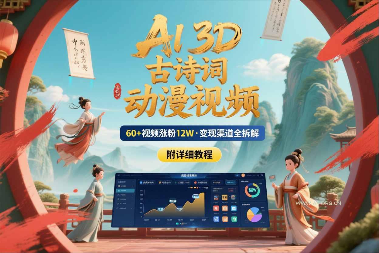 AI制作3D古诗词动漫视频,60多个视频涨粉12W,多个变现渠道拆解【附详细教程】-小红泡