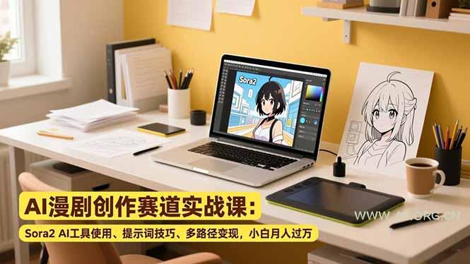 AI漫剧创作赛道实战课：Sora2 AI工具使用、提示词技巧、多路径变现，小白月入过万-小红泡