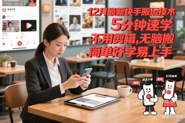 12月最新快手搬运技术,5分钟速学,不用剪辑无脑搬,简单好学易上手-小红泡