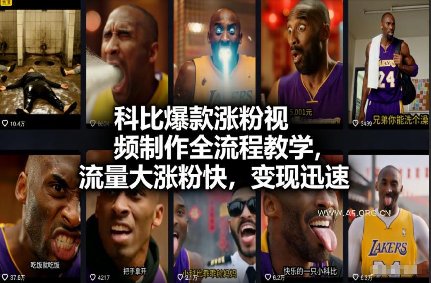 科比爆款涨粉视频制作全流程教学,流量大涨粉快,变现迅速-小红泡