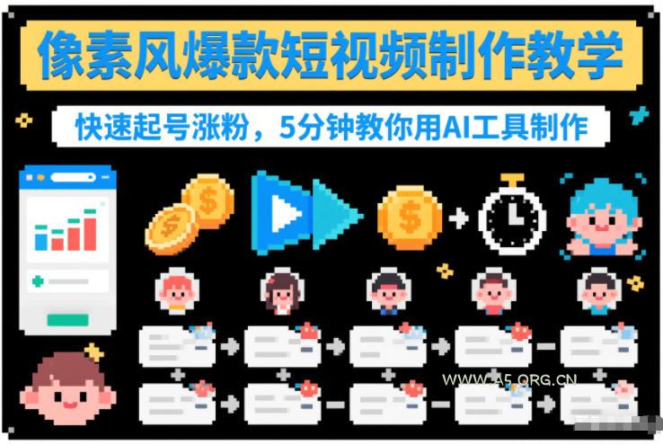 像素风爆款短视频制作教学，快速起号涨粉，5分钟教你用AI工具制作-小红泡