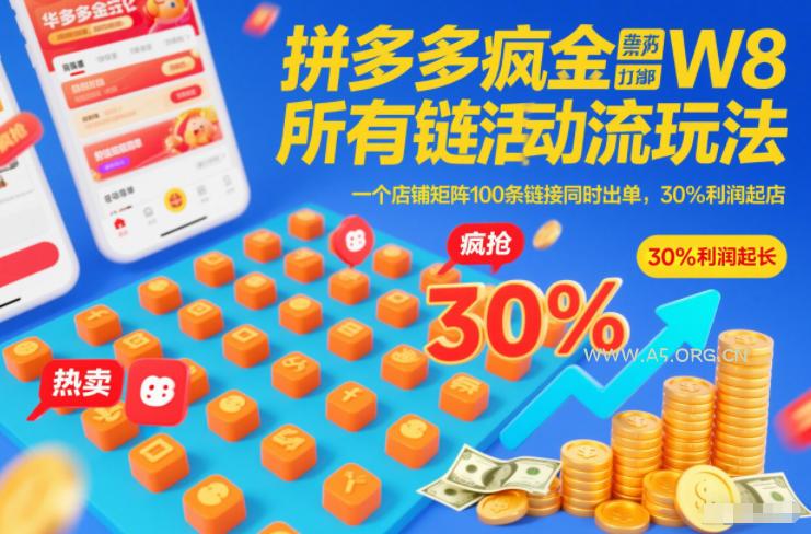 拼多多疯狂活动流玩法，所有链接全部打标，一个店铺矩阵100条链接同时出单，30%利润起店-小红泡