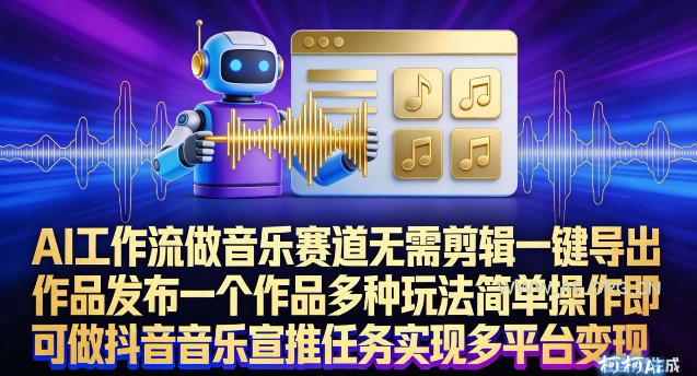 AI工作流做音乐赛道，无需剪辑，一键导出作品发布，一个作品多种玩法，简单操作即可做抖音音乐宣推任务-小红泡