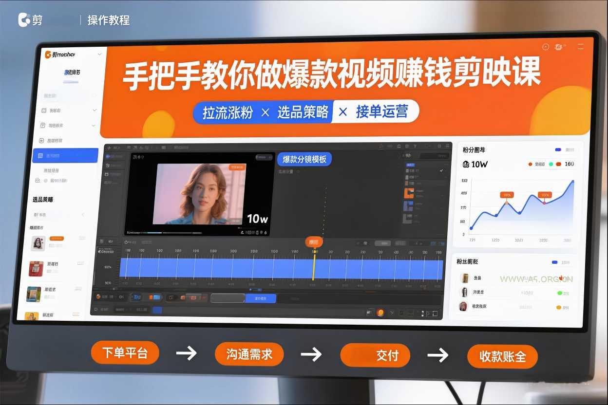 手把手教你做爆款视频赚钱剪映课,手把手教学拉流涨粉、选品策略和接单运营(更新2026)-小红泡