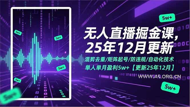 无人直播掘金课,混剪去重/矩阵起号/防违规/自动化技术,单人单月盈利5w+【更新25年12月】-小红泡