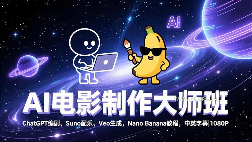 AI电影制作大师班：ChatGPT编剧、Suno配乐、Veo生成，Nano Banana教程，中英字幕|1080P-小红泡
