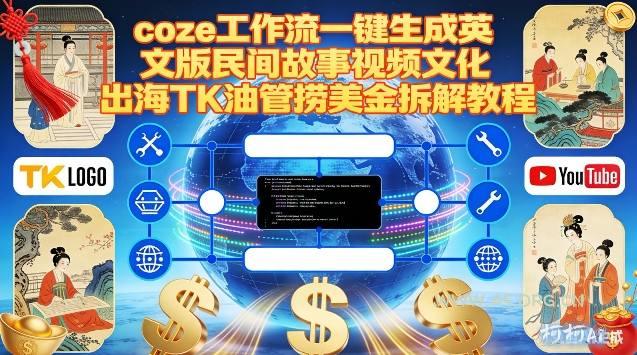 Coze扣子工作流一键生成英文版民间故事视频,文化出海TK油管捞美金拆解教程-小红泡