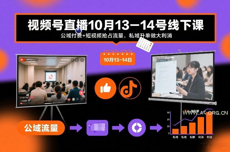 视频号直播10月13-14号线下课，公域付费+短视频抢占流量，私域升单做大利消-小红泡