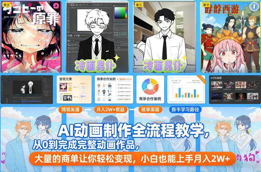 AI动画制作全流程教学，从0到完成完整动画作品，大量的商单让你轻松变现，小白也能上手月入2W+-小红泡