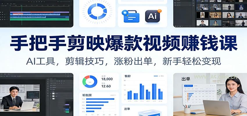 手把手剪映爆款视频赚钱课：AI工具，剪辑技巧，涨粉出单，新手轻松变现-小红泡
