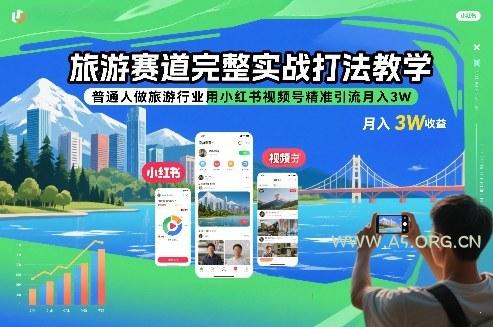 旅游赛道完整实战打法教学，普通人做旅游行业用小红书视频号精准引流月入3W-小红泡