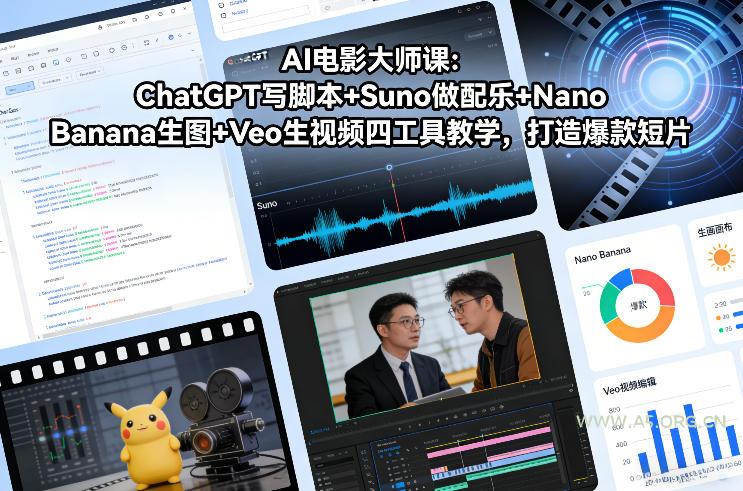 AI电影大师课:ChatGPT写脚本+Suno做配乐+Nano Banana生图+Veo生视频,打造爆款短片-小红泡