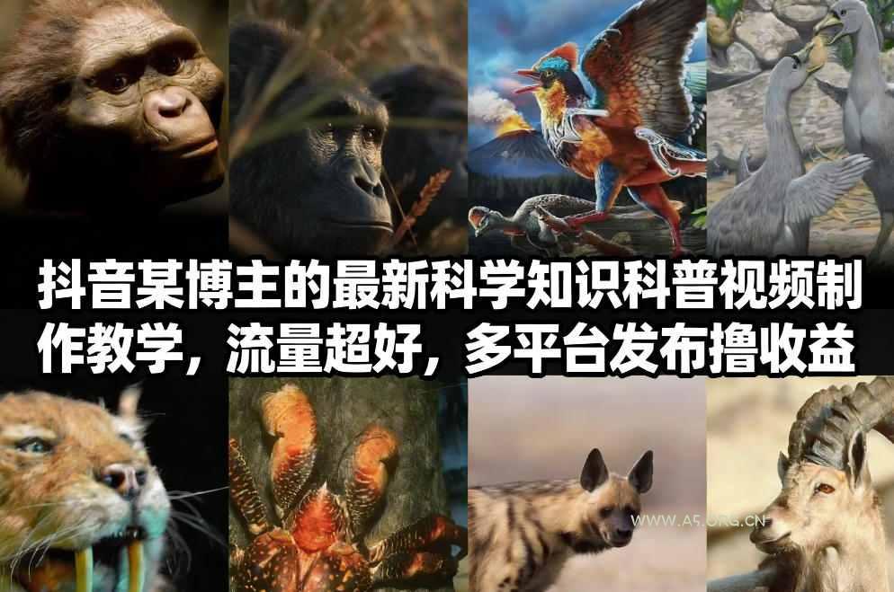 抖音60W粉丝博主最新科学知识科普视频制作教学，流量超好，多平台发布撸收益-小红泡