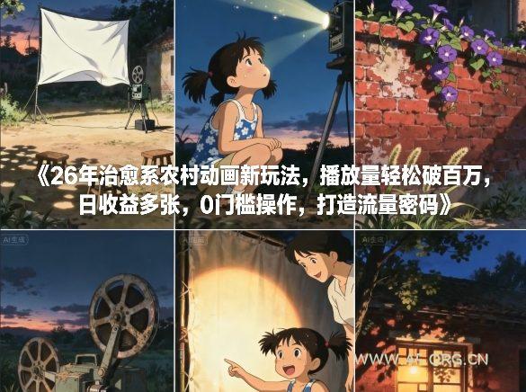 26年治愈系农村动画新玩法,播放量轻松破百万,日收益多张,0门槛操作,打造流量密码-小红泡