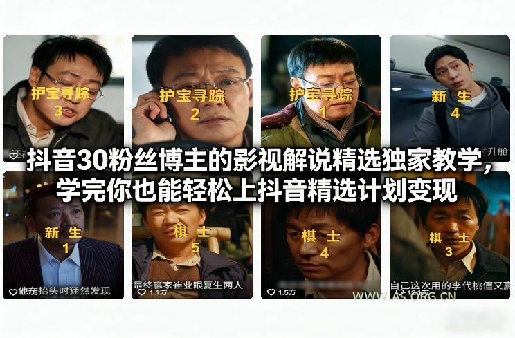 抖音30粉丝博主的影视解说精选独家教学，学完你也能轻松上抖音精选计划变现-小红泡