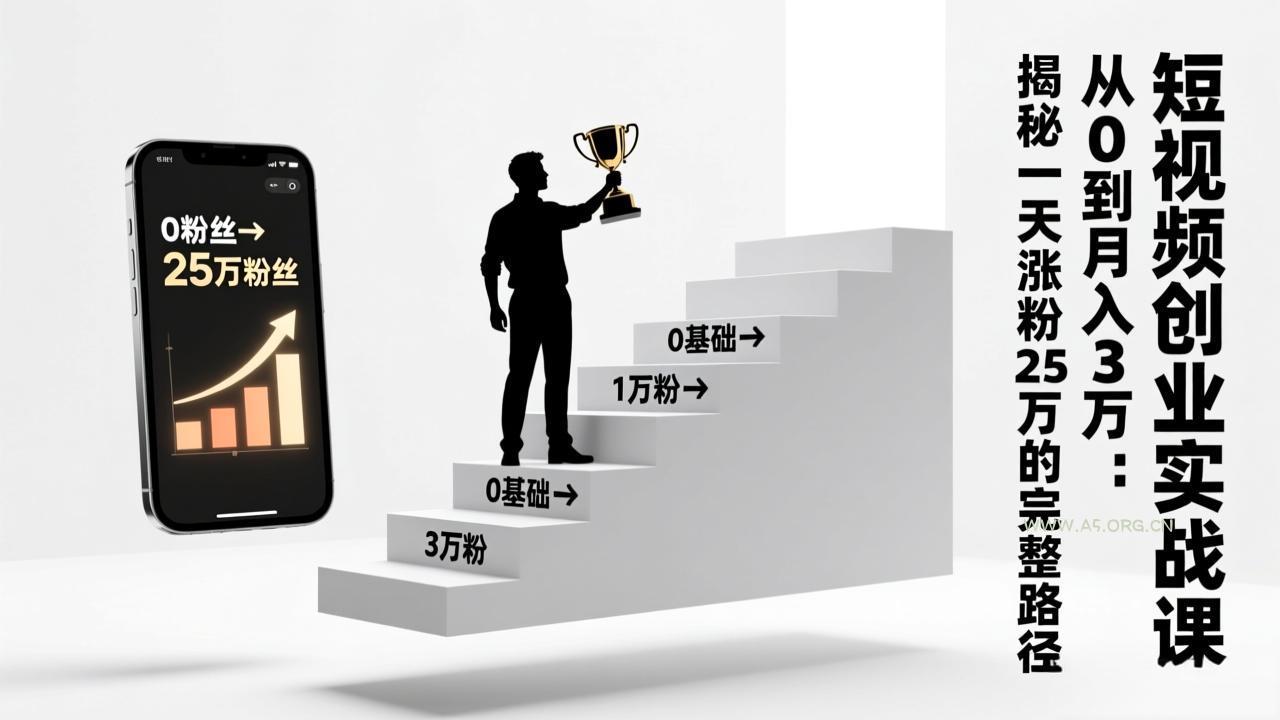 短视频创业实战课：从0到月入3万：揭秘一天涨粉25万的完整路径-小红泡