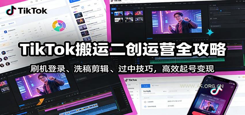 TikTok搬运二创运营全攻略:刷机登录、洗稿剪辑 、过中技巧,高效起号变现-小红泡