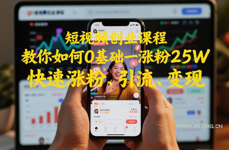 短视频创业课程,教你如何0基础一天涨粉25W,快速涨粉、引流、变现-小红泡