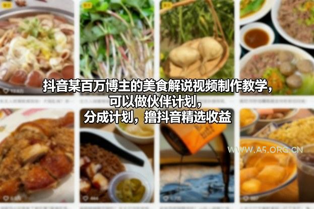 抖音某百万博主的美食解说视频制作教学，可以做伙伴计划，分成计划，撸抖音精选收益(更新)-小红泡