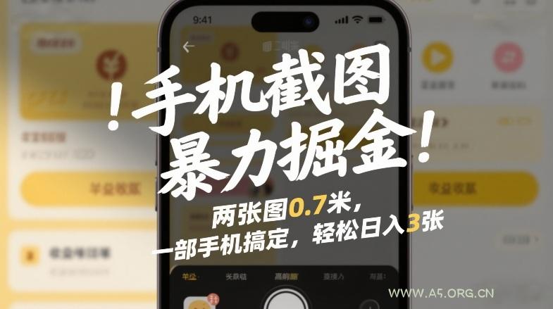 手机截图暴力掘金！两张图0.7米，一部手机搞定，轻松日入3张【揭秘】-小红泡
