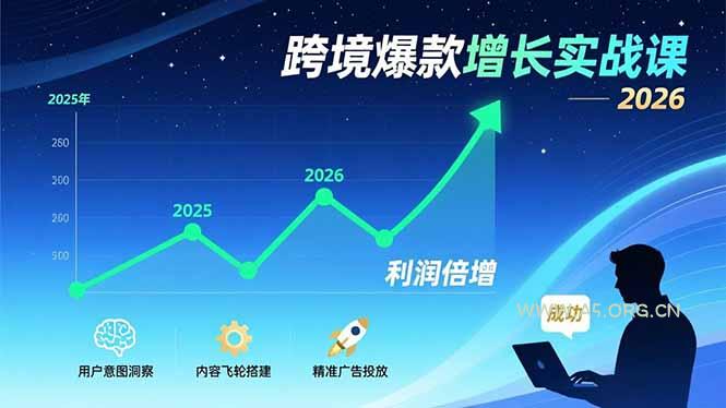 跨境爆款增长实战课,教授用户意图洞察、内容飞轮搭建、精准广告投放,助力卖家2026年利润倍增-小红泡