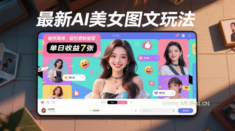 最新AI美女图文玩法,制作简单,吸引男粉变现,单天收益7张-小红泡