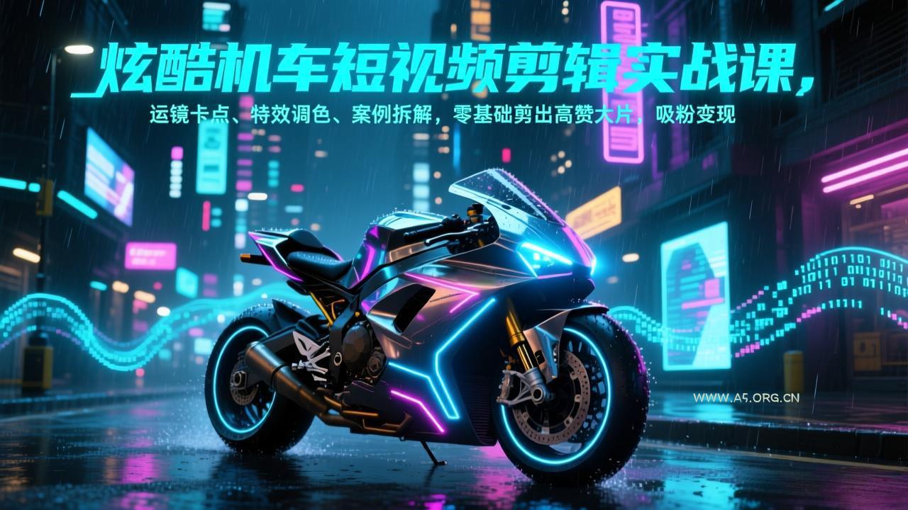 炫酷机车短视频剪辑实战课,运镜卡点、特效调色、案例拆解,零基础剪出高赞大片,吸粉变现-小红泡