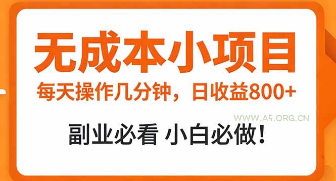 无成本小项目 每天操作几分钟，真实日收益800+ 副业必看 小白必做！-小红泡