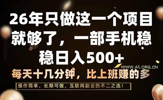 26年只做这一个项目，一部手机，每天十几分钟，轻松日入500+-小红泡