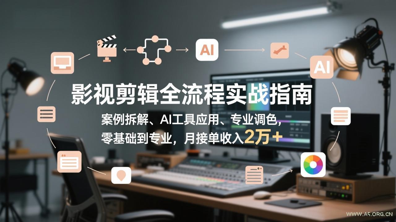 影视剪辑全流程实战指南,案例拆解、AI工具应用、专业调色,零基础到专业,月接单收入2万+-小红泡