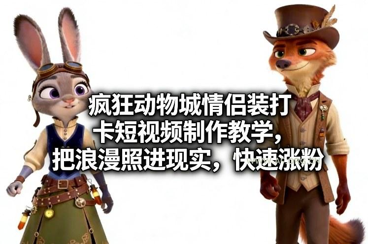 疯狂动物城情侣装打卡短视频制作教学,把浪漫照进现实,快速涨粉-小红泡