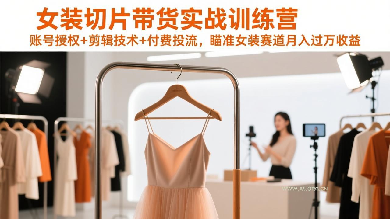 女装切片带货实战训练营,账号授权+剪辑技术+付费投流,瞄准女装赛道月入过万收益-小红泡