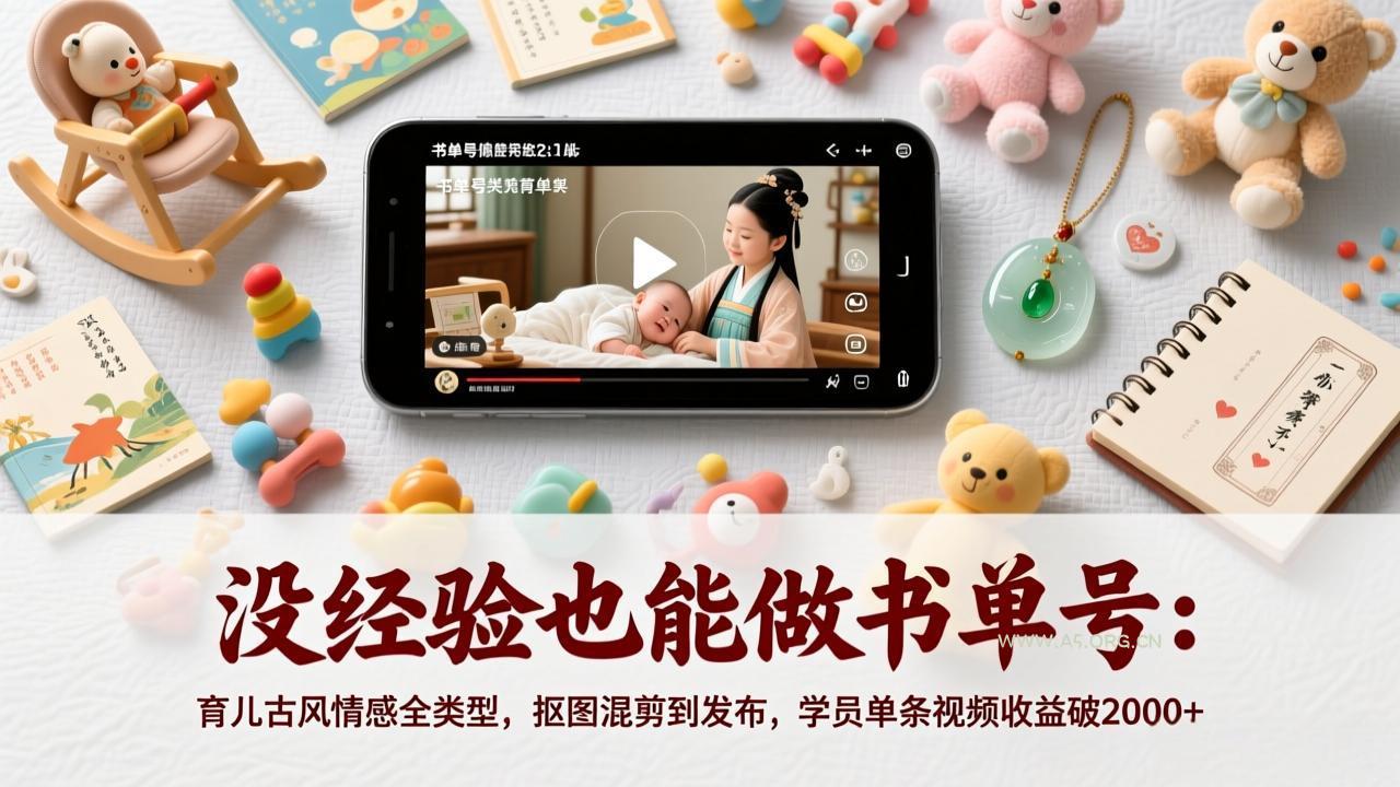 没经验也能做书单号:育儿古风情感全类型,抠图混剪到发布,学员单条视频收益破2000+-小红泡