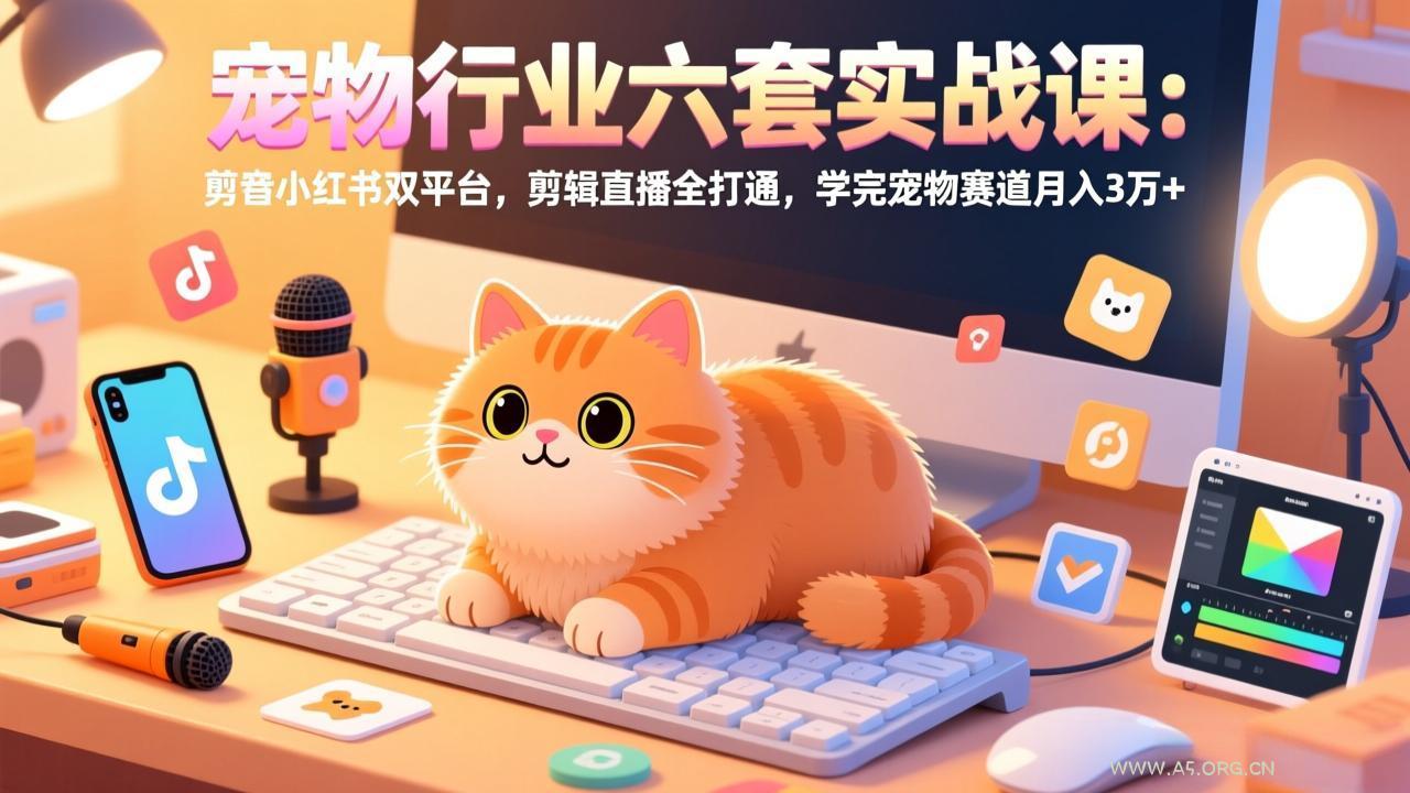 宠物行业六套实战课:抖音小红书双平台,剪辑直播全打通,学完宠物赛道月入3万+-小红泡