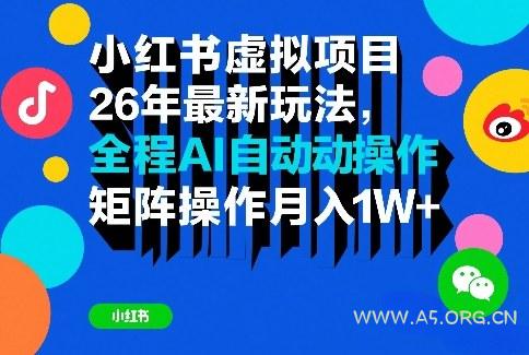 小红书虚拟项目26年最新玩法，全程AI自动操作，矩阵操作月入1W＋【揭秘】-小红泡