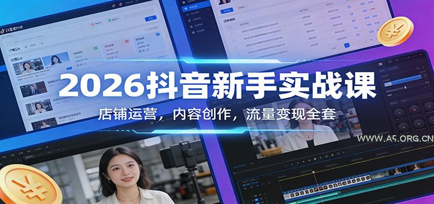 2026抖音新手实战课：店铺运营，内容创作，流量变现全套-小红泡