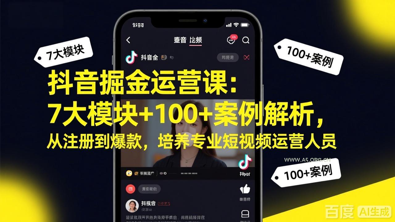 抖音掘金运营课：7大模块+100+案例解析，从注册到爆款，培养专业短视频运营人员-小红泡