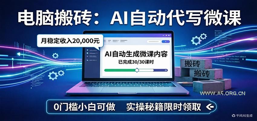 电脑搬砖AI自动代写微课，月稳定2W，0门槛小白可做，实操秘籍-小红泡