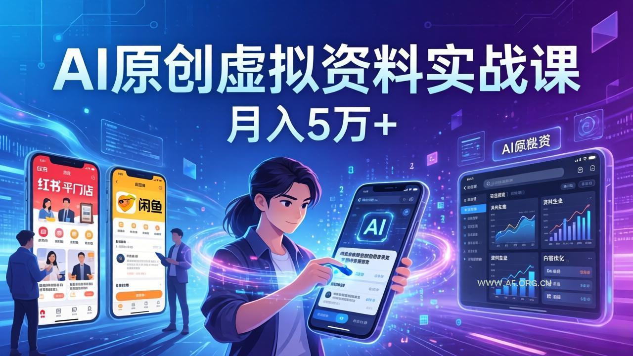 AI原创虚拟资料实战课:2026新机会,小红书闲鱼开店,普通人用AI轻松变现,月入5万+-小红泡