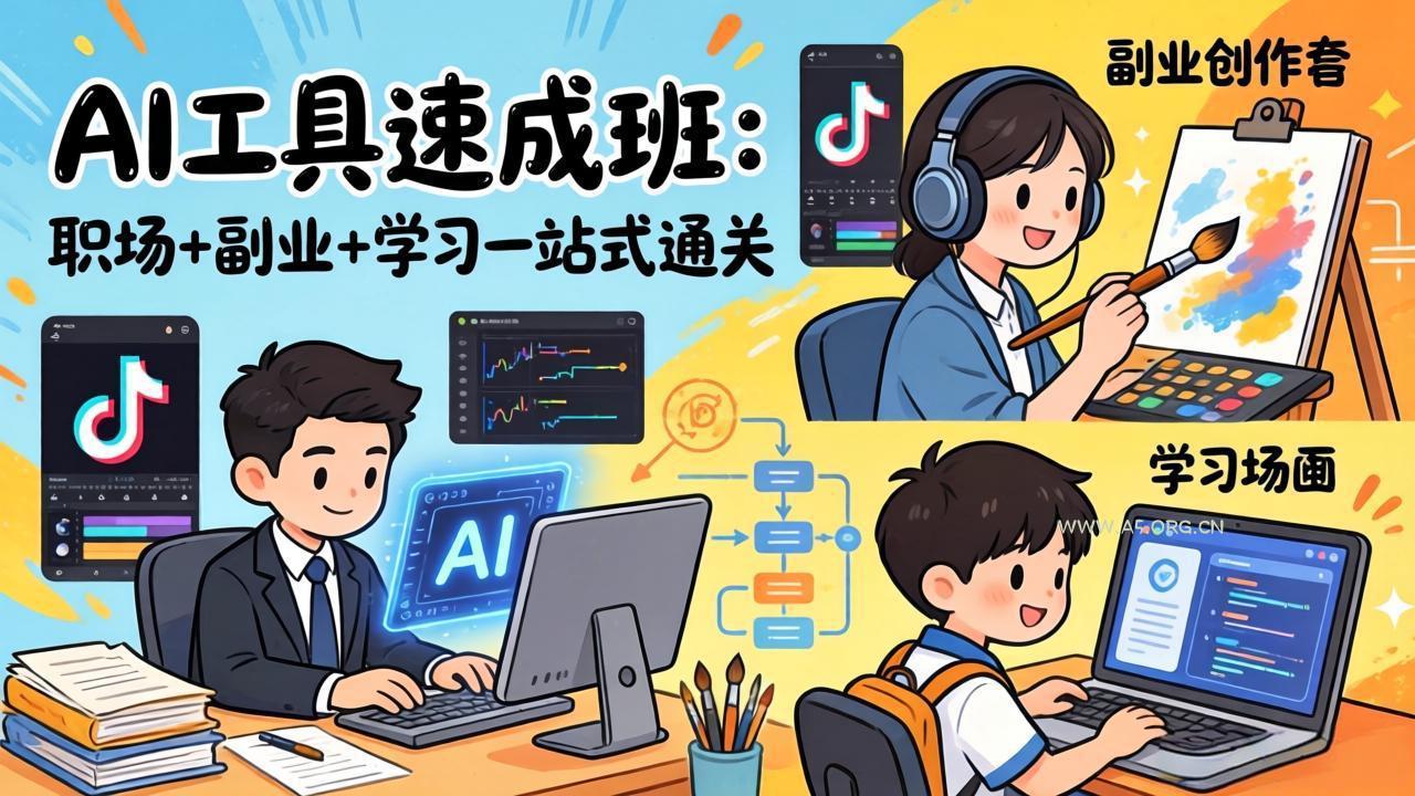 AI工具速成班:职场+副业+学习一站式通关,20+爆款类型+剪映技巧+抖音算法,0基础快速上手-小红泡