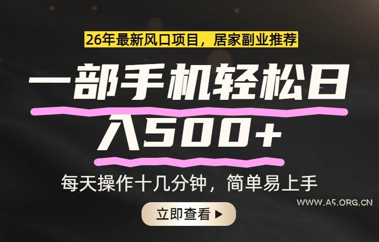 26年居家副业首选,一部手机轻松日入500+,长期稳定可做-小红泡