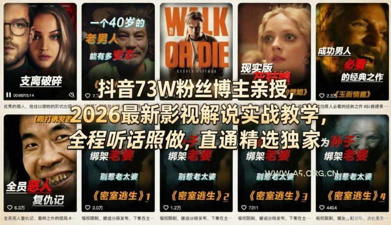 抖音73W粉丝博主亲授,2026最新影视解说实战教学,全程听话照做,直通精选独家-小红泡