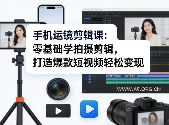 手机运镜剪辑课：零基础学拍摄剪辑，打造爆款短视频轻松变现-小红泡