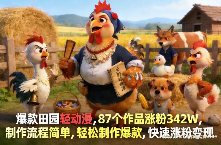 爆款田园轻动漫,87个作品涨粉342W,制作流程简单,轻松制作爆款,快速涨粉变现-小红泡