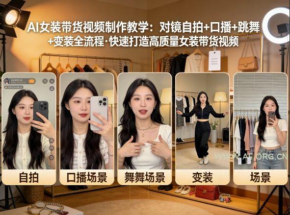 AI女装带货视频制作教学，对镜自拍、口播、跳舞、变装全流程，快速打造高质量女装带货视频-小红泡