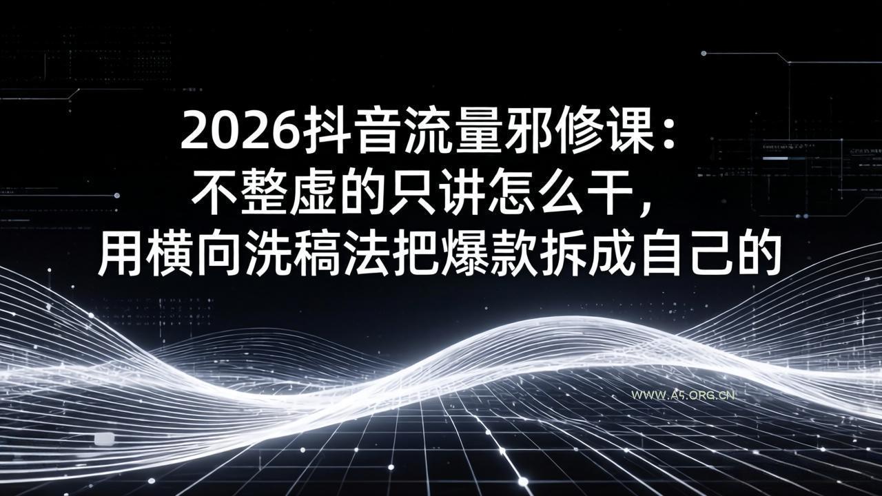 2026抖音流量邪修课：不整虚的只讲怎么干，用横向洗稿法把爆款拆成自己的-小红泡