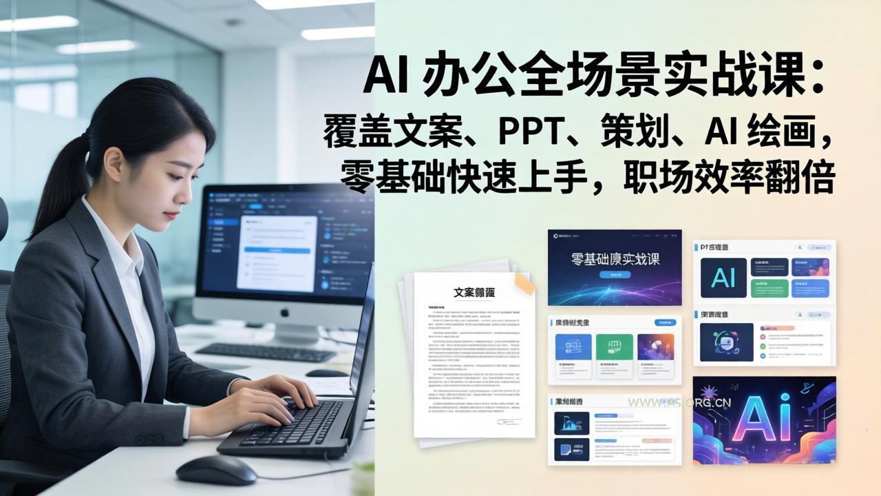AI 办公全场景实战课:覆盖文案、PPT、策划、AI 绘画,零基础快速上手,职场效率翻倍-小红泡