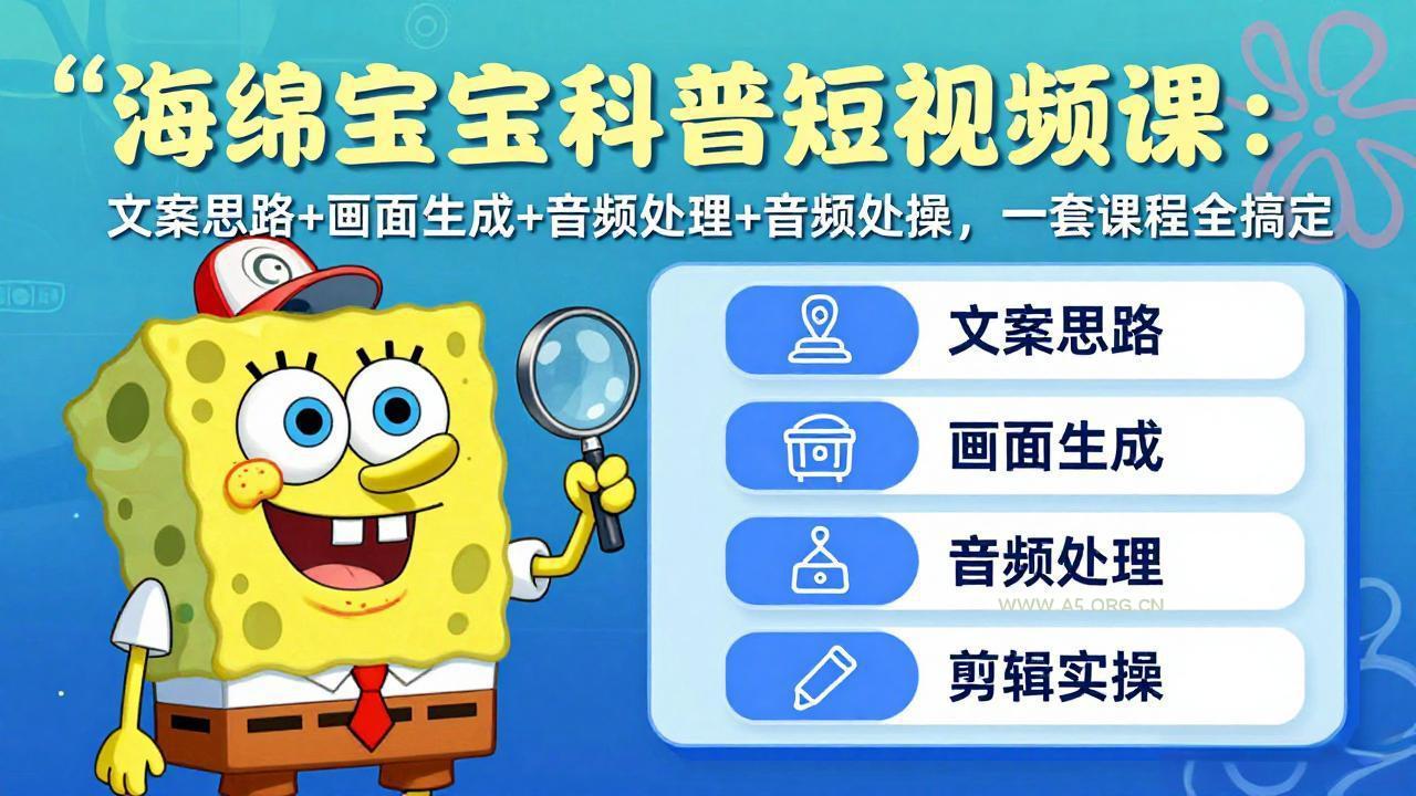 海绵宝宝科普短视频课:文案思路+画面生成+音频处理+剪辑实操,一套课程全搞定-小红泡