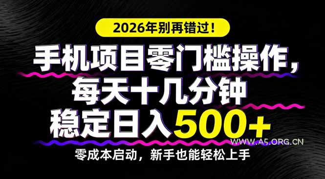 2026年别再错过!手机项目零门槛操作,每天十几分钟稳定日入500+-小红泡