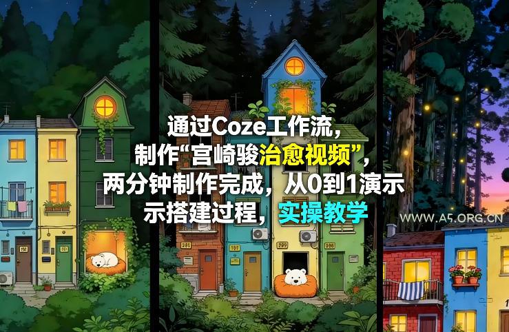 通过Coze工作流制作《宫崎骏治愈视频》，两分钟制作完成，从0到1演示搭建过程，实操教学-小红泡